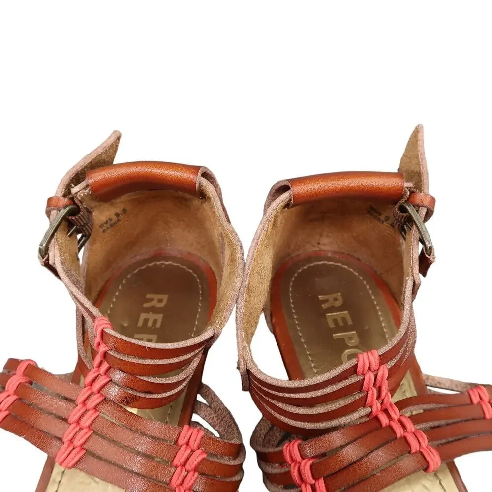 Report Shoes Womens 9.5 Sandals Fashion Leather Casual Strappy Brown Wedge Boho